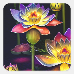 Beautiful Lotus Flowers at Night Square Sticker