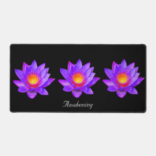 Beautiful Lotus Flowers on Black Desk Mat