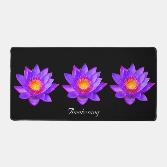 Beautiful Lotus Flowers on Black Desk Mat (Front)