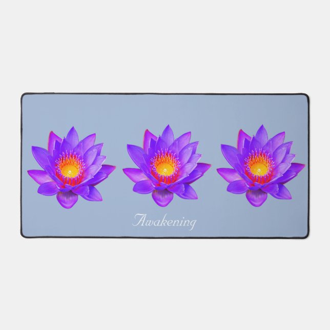 Beautiful Lotus Flowers on Light Blue Desk Mat (Front)