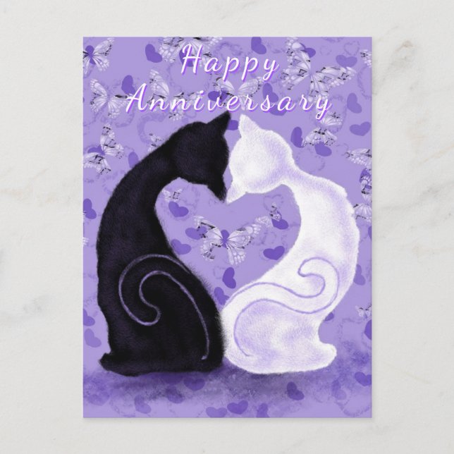 Beautiful Love Couple Cat Anniversary Card (Front)