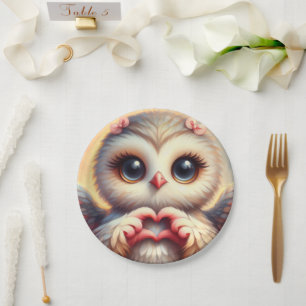 Beautiful Love Heart Owl Paper Plate