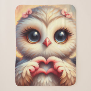 Beautiful Love Heart Owl Sherpa Blanket