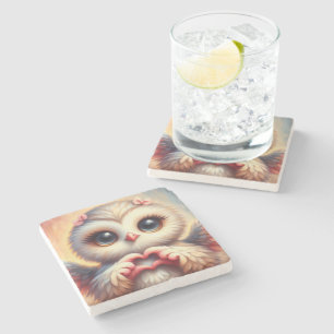 Beautiful Love Heart Owl Stone Coaster