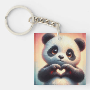 Beautiful Love Heart Panda Key Ring