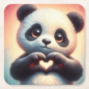 Beautiful Love Heart Panda Square Paper Coaster