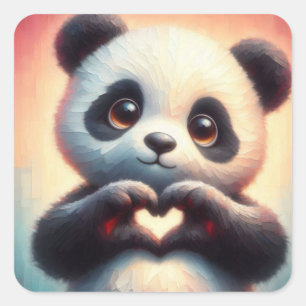 Beautiful Love Heart Panda Square Sticker
