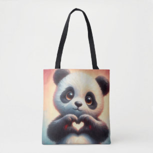 Beautiful Love Heart Panda Tote Bag