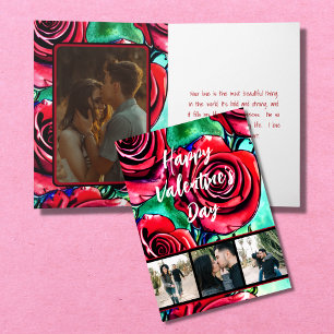 Beautiful Love Red Roses 4 PHOTOs Valentine's Day Holiday Card