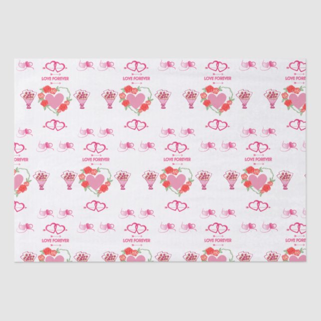 Beautiful Love Themed Hearts and Roses Wrapping Pa Tissue Paper (Front)