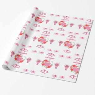 Beautiful Love Themed Hearts and Roses Wrapping Paper