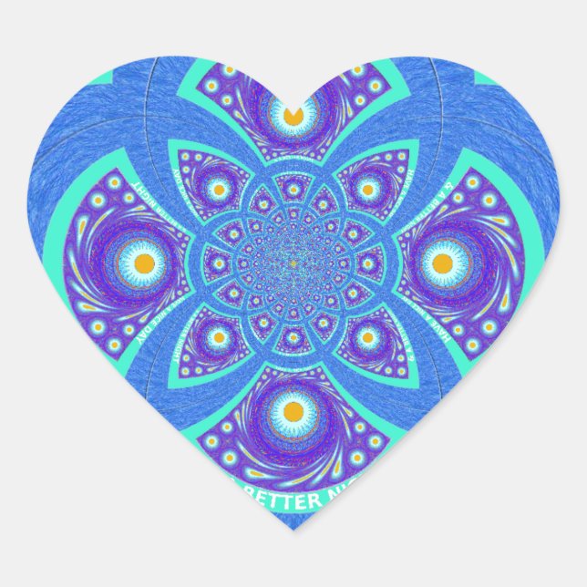 Beautiful Lovely African Blue Mandala Flora design Heart Sticker (Front)