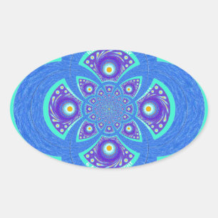 Beautiful Lovely African Blue Mandala Flora design Oval Sticker