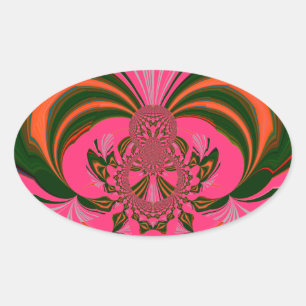 Beautiful Lovely African Hot Pink Red Golden Green Oval Sticker