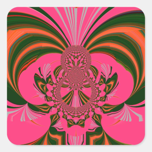 Beautiful Lovely African Hot Pink Red Golden Green Square Sticker (Front)