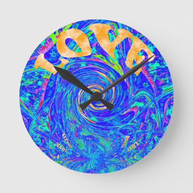 Beautiful Lovely Blue Love Print Flash  vector art Round Clock (Front)