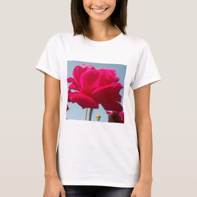 Beautiful Lovely Celestial Rose: Red Against Blue  T-Shirt (Front)