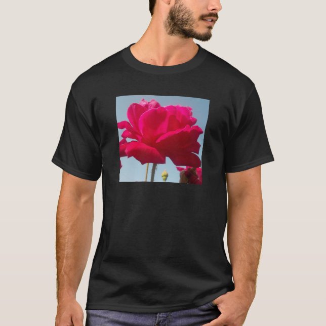 Beautiful Lovely Celestial Rose Red Against Blue  T-Shirt (Front)
