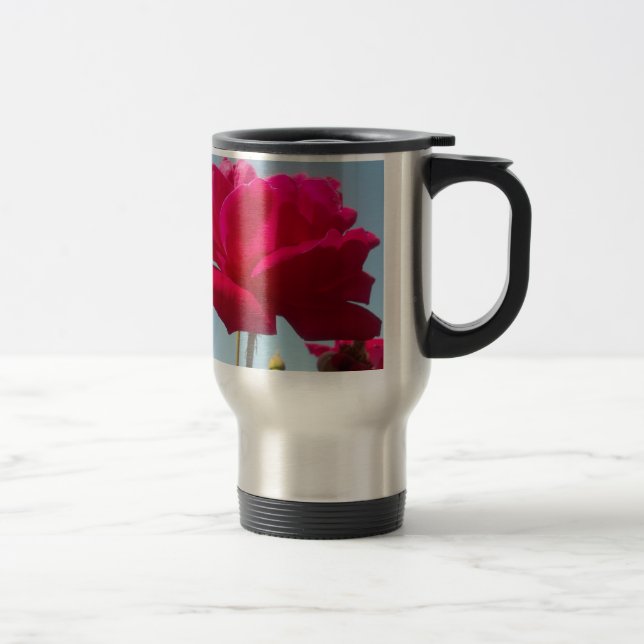 Beautiful Lovely Celestial Rose Red Against Blue  Travel Mug (Right)