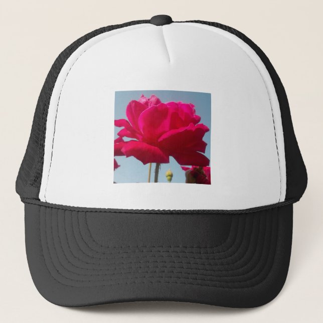 Beautiful Lovely Celestial Rose Red Against Blue  Trucker Hat (Front)
