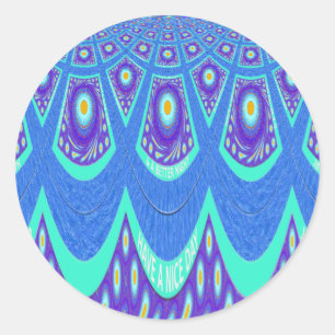 Beautiful Lovely Cyan Blue batik Print vector Art Classic Round Sticker