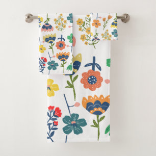 Beautiful lovely floral Cute colors Pink Yellow Bath Towel Set