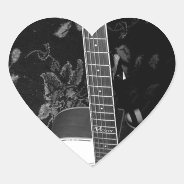 Beautiful Lovely Guitar African Grayscale Motif  Heart Sticker (Front)