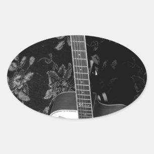Beautiful Lovely Guitar African Grayscale Motif  Oval Sticker