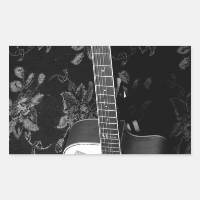 Beautiful Lovely Guitar African Grayscale Motif  Rectangular Sticker (Front)
