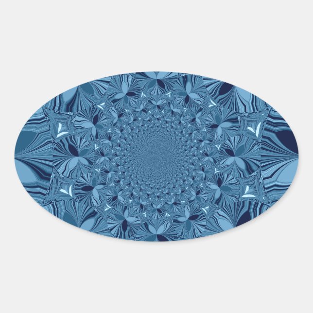 Beautiful Lovely Iridescent Blue Kaleidoscope Art  Oval Sticker (Front)