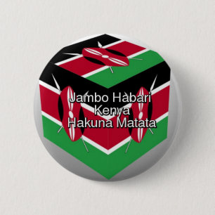 Beautiful Lovely Kenyan Flag Cube with Greeting  6 Cm Round Badge