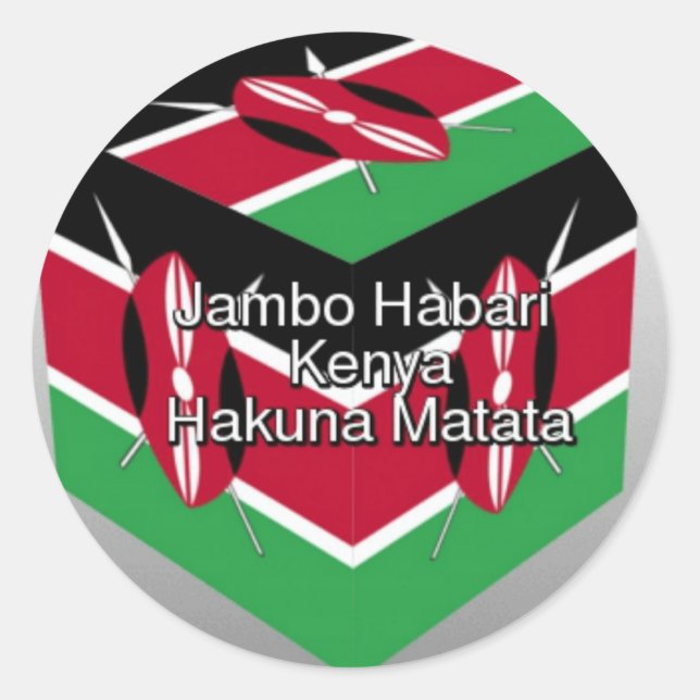 Beautiful Lovely Kenyan Flag Cube with Greeting  Classic Round Sticker (Front)