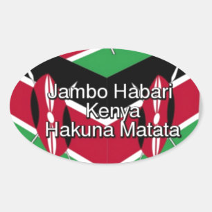Beautiful Lovely Kenyan Flag Cube with Greeting  Oval Sticker