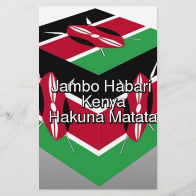 Beautiful Lovely Kenyan Flag Cube with Greeting  Stationery (Front)