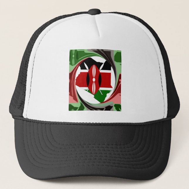 Beautiful Lovely Kenyan Whirlwind Map Design Trucker Hat (Front)