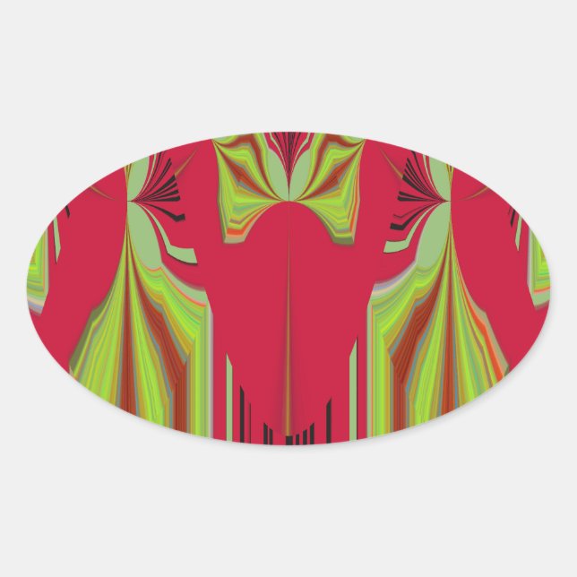 Beautiful Lovely Red and Yellow African Tribal Art Oval Sticker (Front)