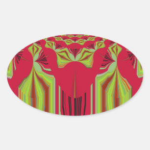 Beautiful Lovely Red and Yellow African Tribal Art Oval Sticker