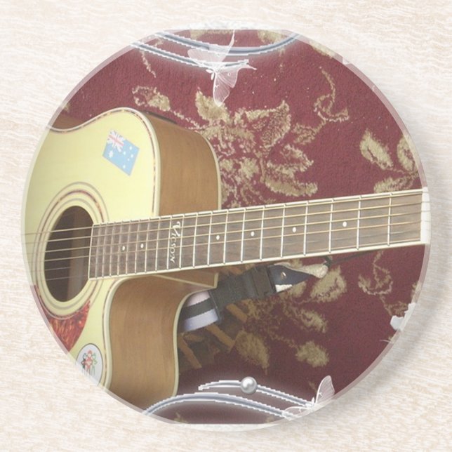 Beautiful Lovely Vintage Guitar on African Motif Coaster (Front)