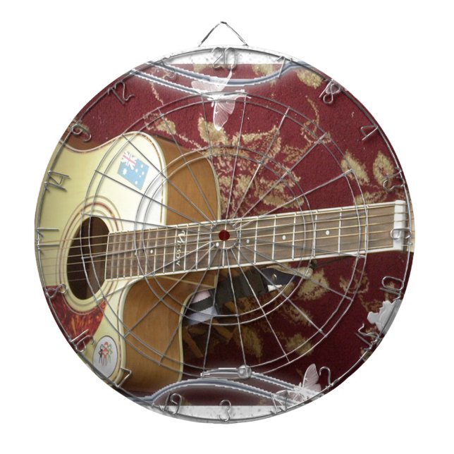 Beautiful Lovely Vintage Guitar on African Motif Dartboard (Front)