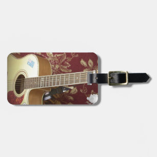 Beautiful Lovely Vintage Guitar on African Motif Luggage Tag
