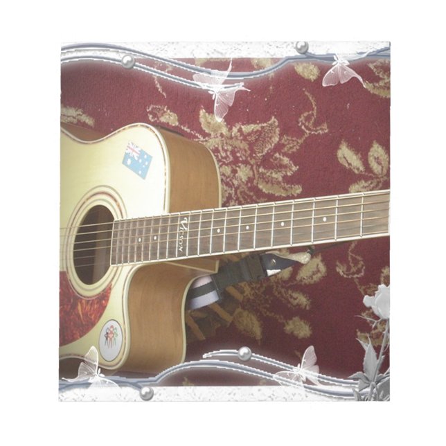 Beautiful Lovely Vintage Guitar on African Motif Notepad (Front)