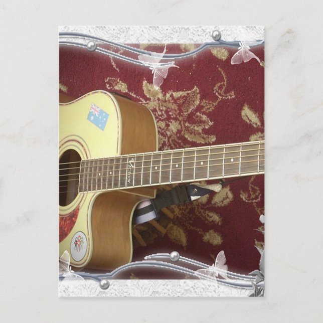 Beautiful Lovely Vintage Guitar on African Motif Postcard (Front)