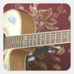 Beautiful Lovely Vintage Guitar on African Motif Square Sticker