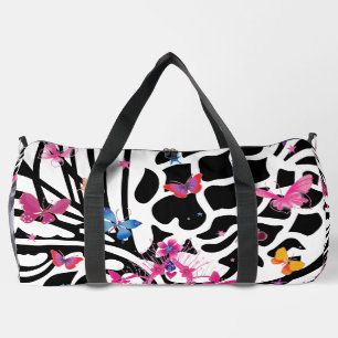 Beautiful lovely white & black elegant butterflies duffle bag