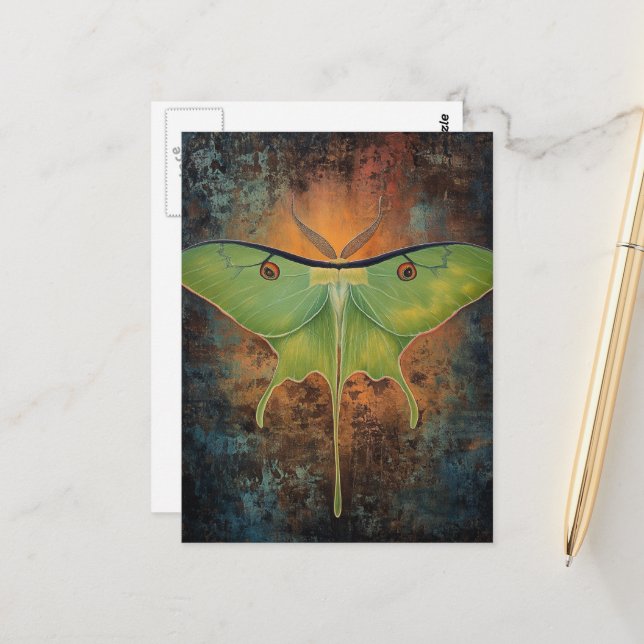 Beautiful Luna Moth Painting Postcard (Front/Back In Situ)