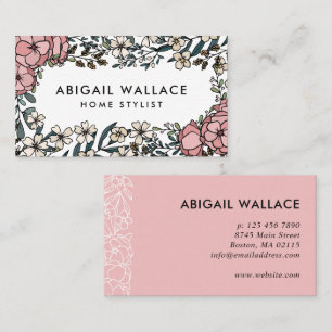Beautiful Lush Pink Floral Greenery Frame Business Card