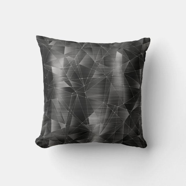 Beautiful Luxury Black Silver Geometrical Pattern Cushion (Front)