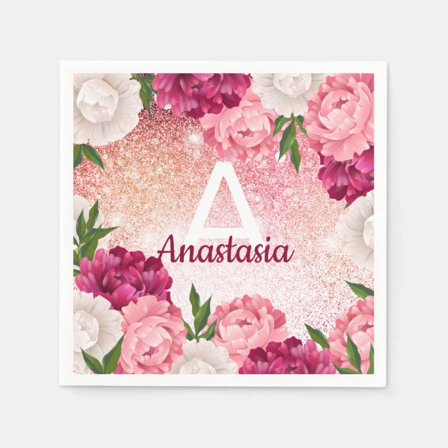 Beautiful luxury floral glitter napkin (Front)