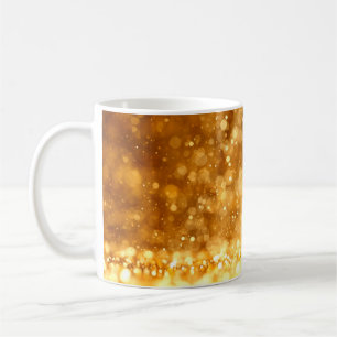 Beautiful luxury golden red glitter background. coffee mug