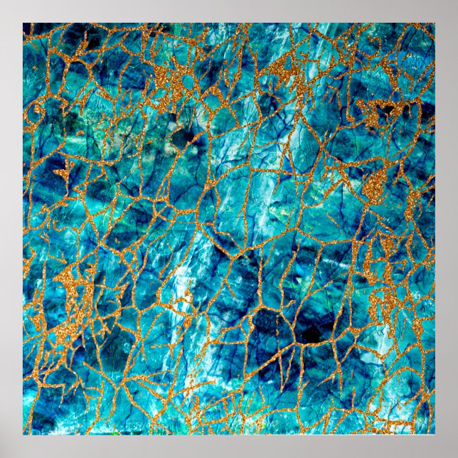 Beautiful luxury texture of blue marble with gold. poster (Front)